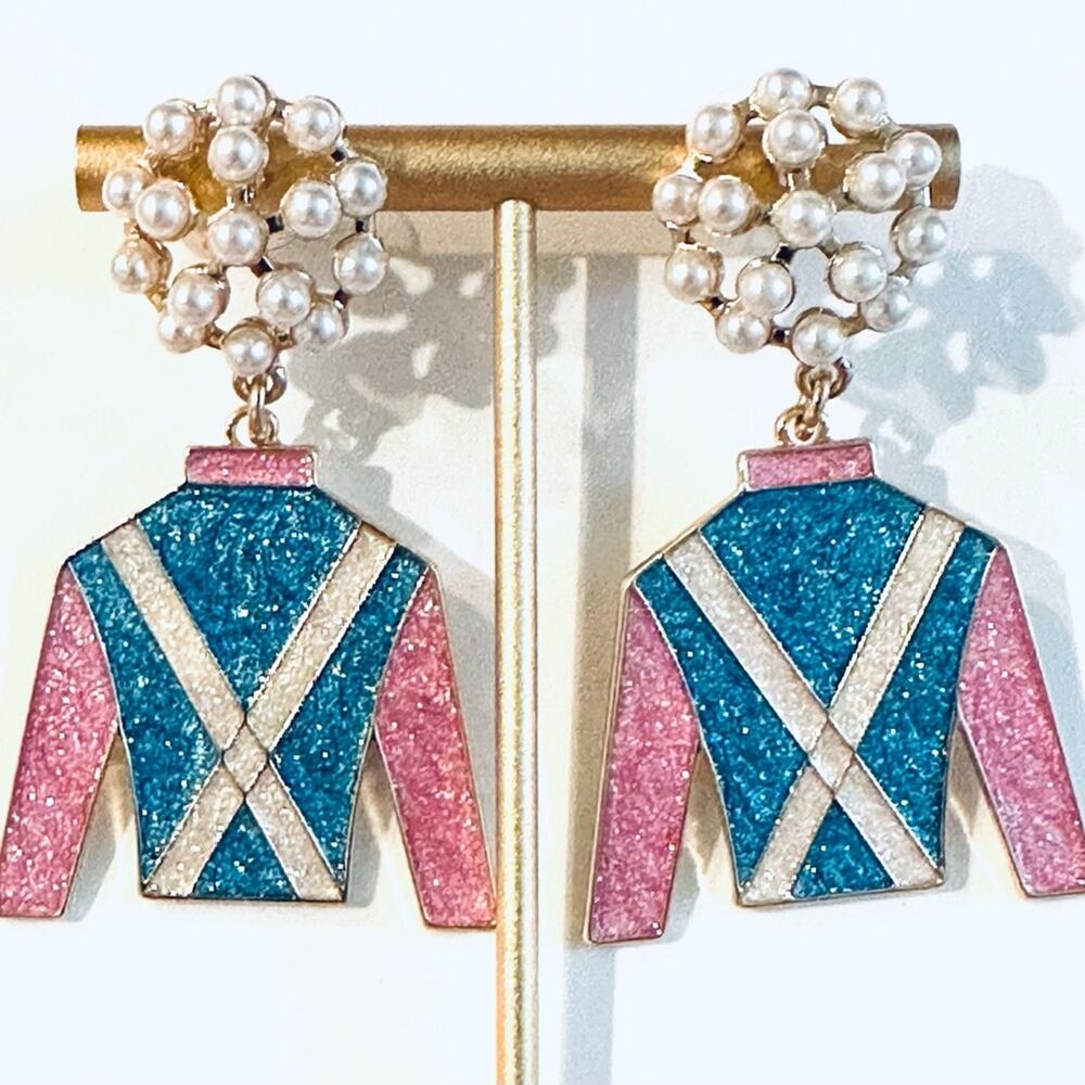 Kentucky Derby Enamel Jockey Silks Earrings Horse Racing*